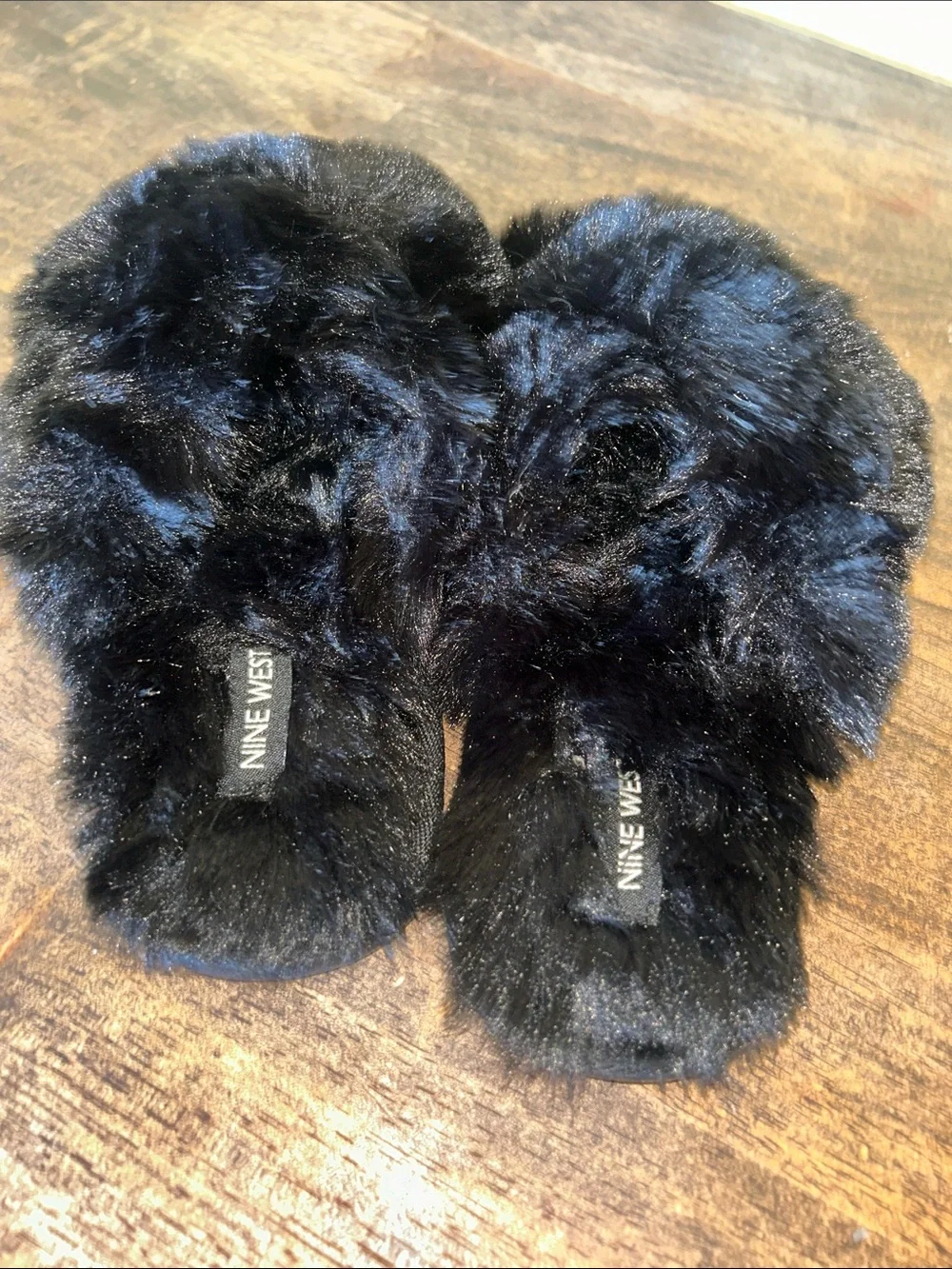 Nine West Black Faux Fur Slide Sandals
